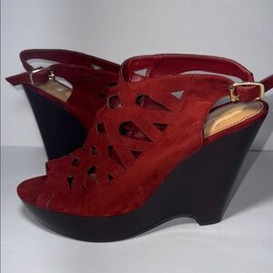 Nine West Burgundy Deep Red Suede Wedge Sandals
